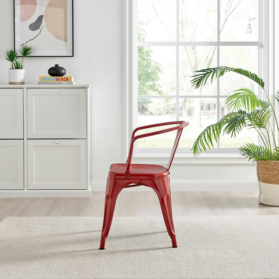 image 1 of Furniturebox 2x Colton 'Tolix' Style Red Metal Dining Chairs with Arms