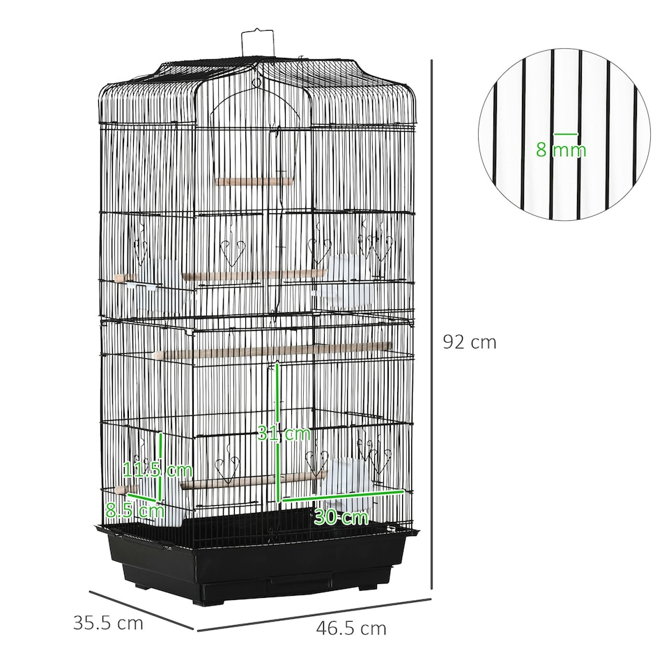 image 1 of PawHut 92cm Large Bird Cage with Stand, Perches, Food Bowls, Swing, Black