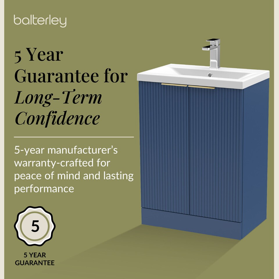 image 1 of Balterley Fluted Front Floor Standing 2 Soft Close Door Bathroom Vanity Unit with 1 Tap Hole Basin, Handles | Blue | Satin Blue
