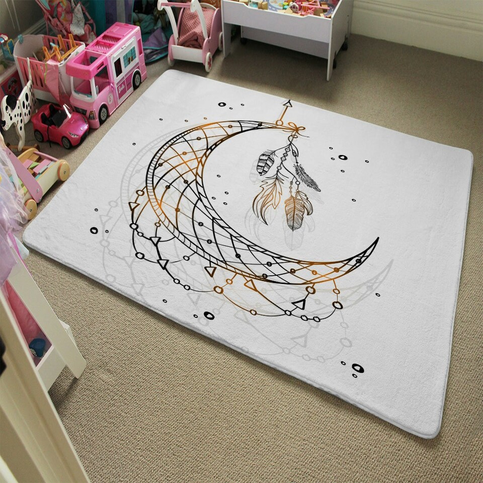 image 1 of Dream Catcher with Crescent Moon (Rug) Black | Large: 140x200cm