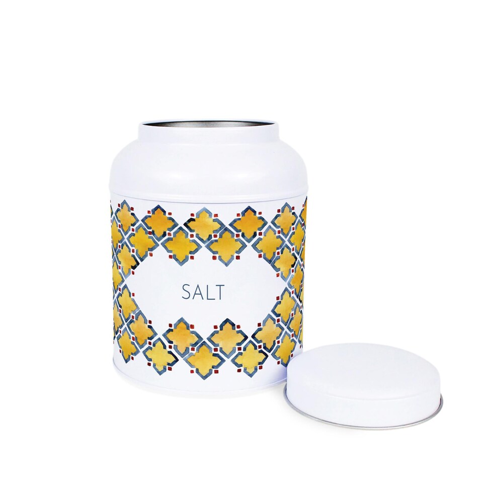image 1 of Portuguese Tile Salt Canister - Small Domed Lid Kitchen Storage Jar
