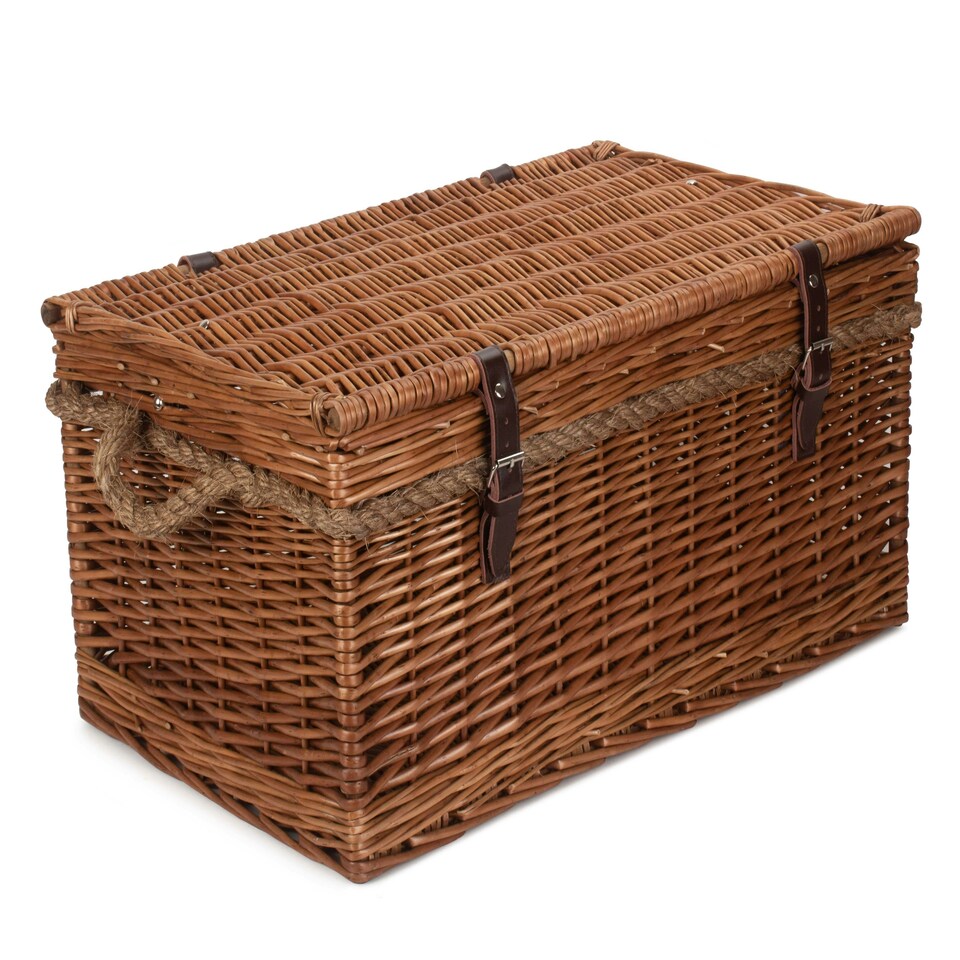 image 1 of Wicker 60cm Double Steamed Rope Handled Trunk Brown | Brown | One Size