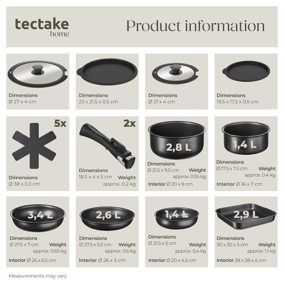 image 1 of Kitchen starter set for 6 people with crockery, pots and more | Black | black/taupe | 1