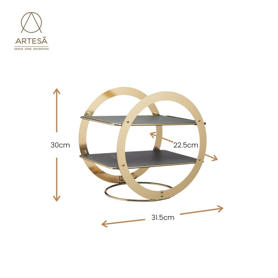 image 1 of Artesà 2-Tier Brass Geometric Serving Stand with Slate Black