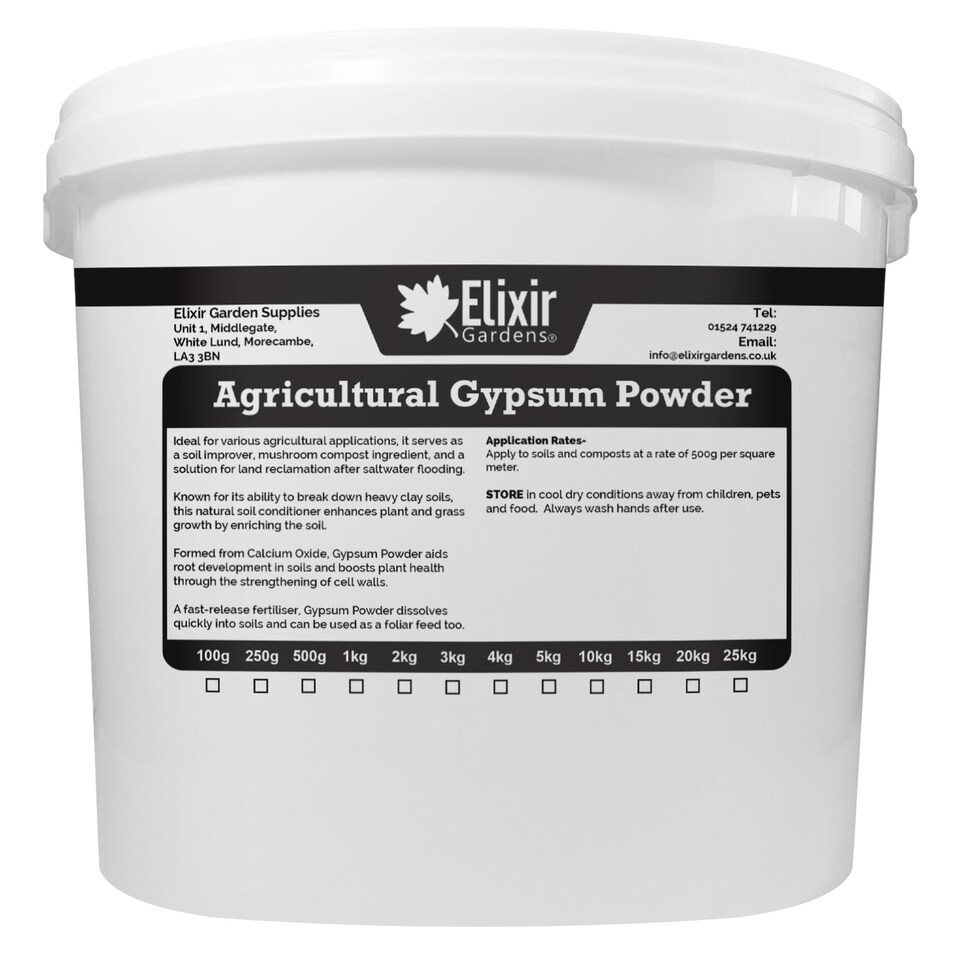 Elixir Gardens Gypsum Powder Calcium Sulphate 20kg Tub