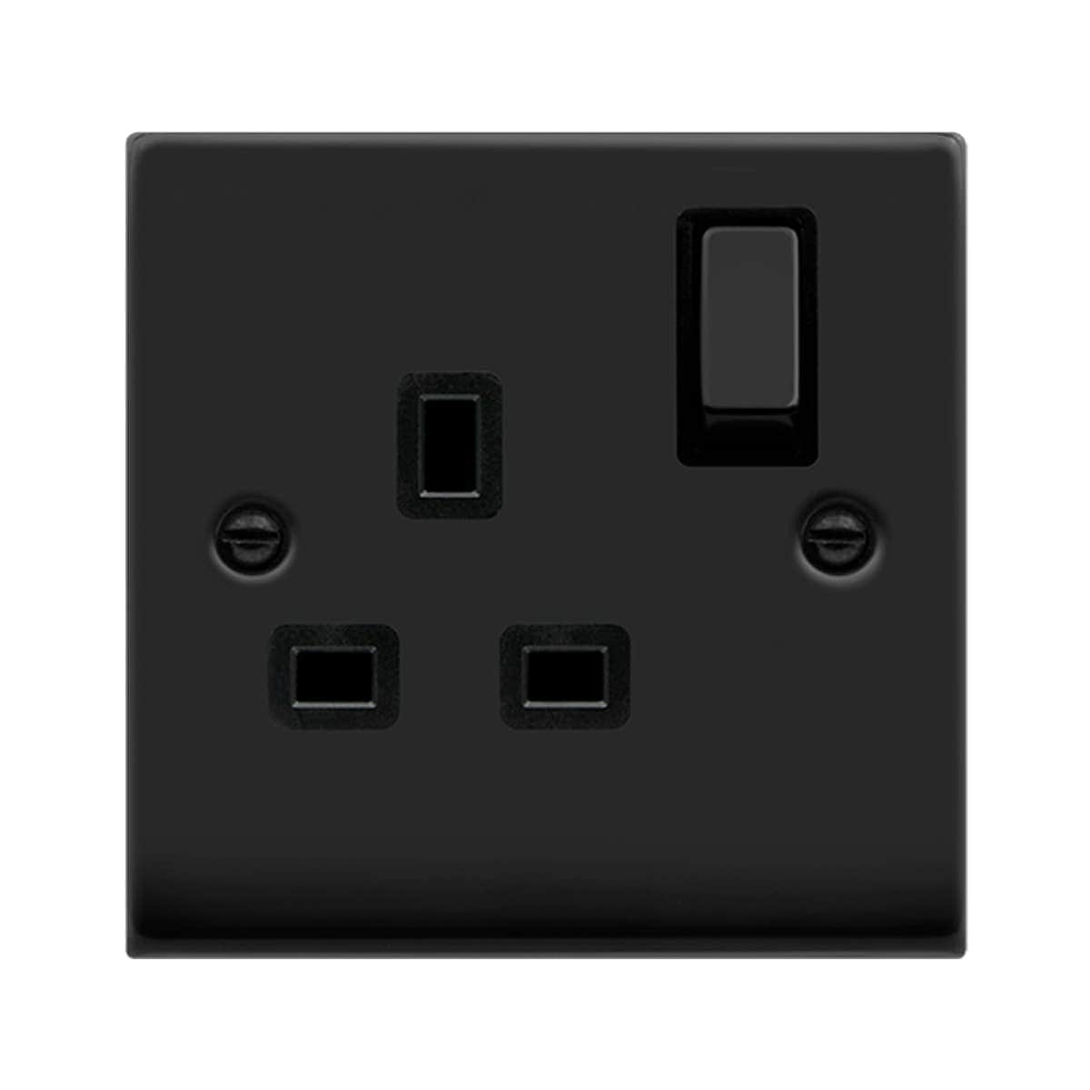 SE HOME Matt Black 1 Gang 13A DP Ingot Switched Plug Socket Black Matt Black
