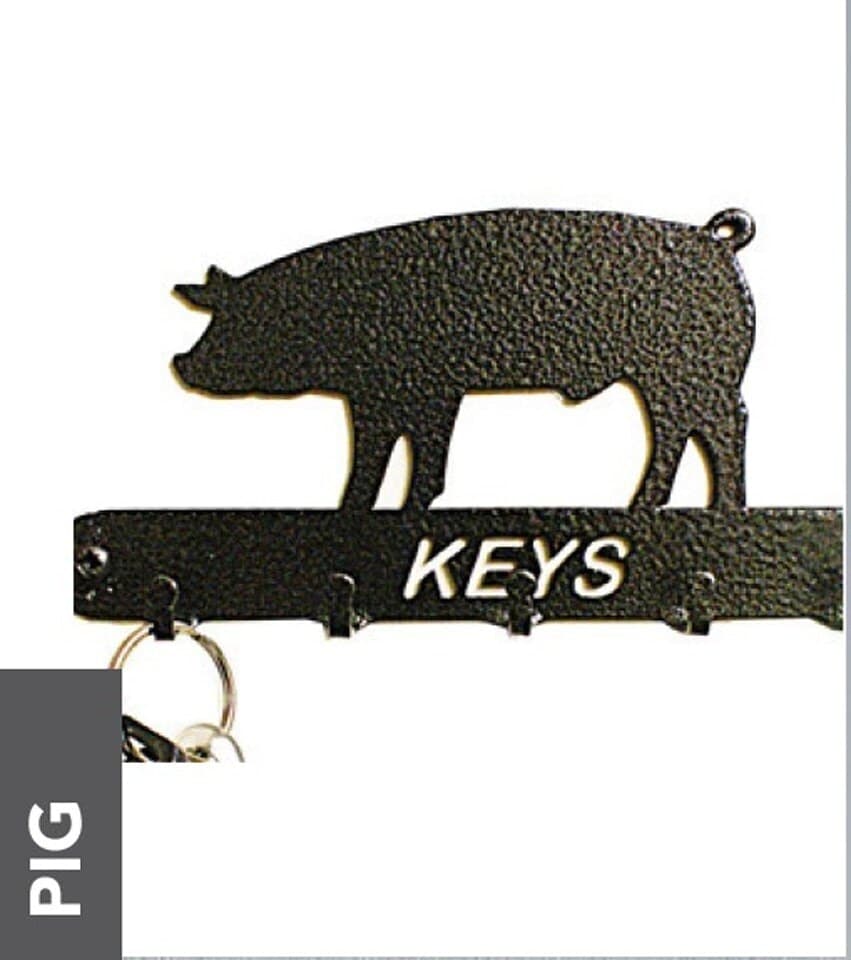 Poppyforge Pig Key Holder - Rack - Solid Steel - W15 x H9 cm - Black