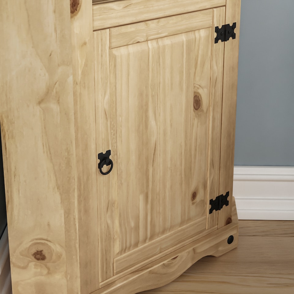 image 1 of Vida Designs Corona 1 Door Corner Bookcase Display Storage, Solid Pine Wood