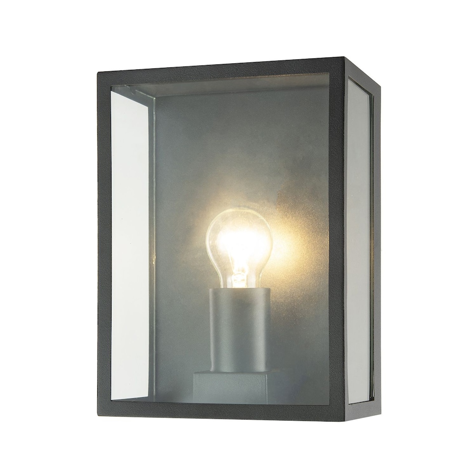 image 1 of Modern Exterior Flush Wall Light Lantern in Matte Black with Clear Glass Panels | Black | Black | 1