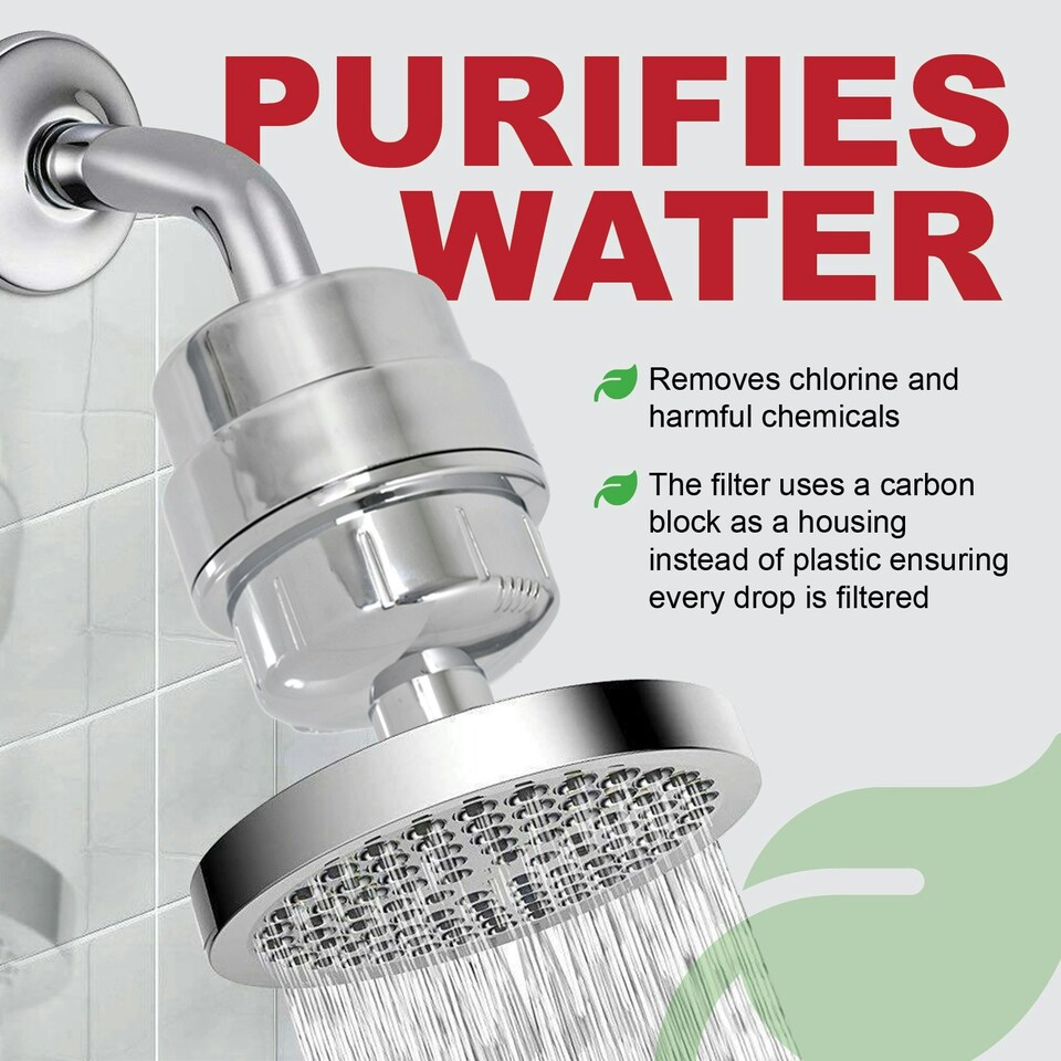 image 1 of SPARES2GO Universal Shower Head 15 Stage Filter Hard Water Purifier Softener (Chrome Effect) Silver