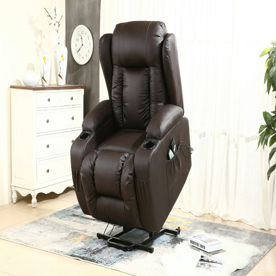 image 1 of Caesar Single Motor Rise Recliner Bonded Leather Heat & Massage Chair (Brown)