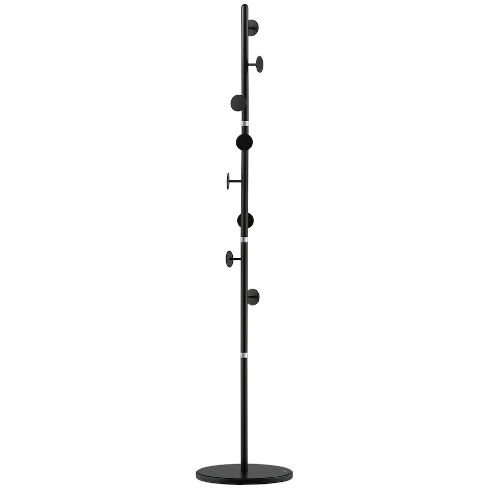 image 1 of HOMCOM Steel Coat Stand Rack Marble Base 8 Hook for Living Room Entryway,Black