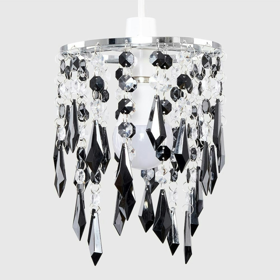image 1 of ValueLights Non Electric Pendant Shade With Black Clear Acrylic Droplets Black