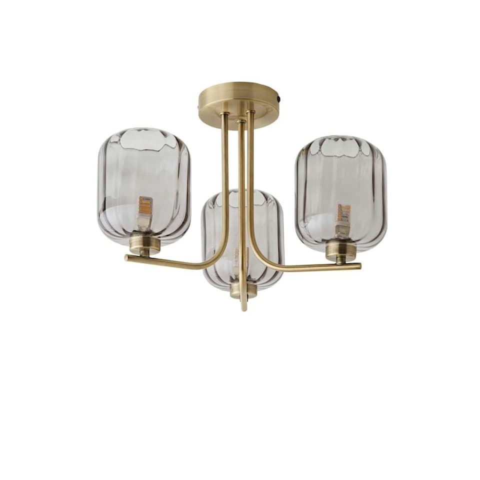 image 1 of ValueLights Amelie 3 Way Ribbed Glass Gold Ceiling Pendant Light with LED Bulbs