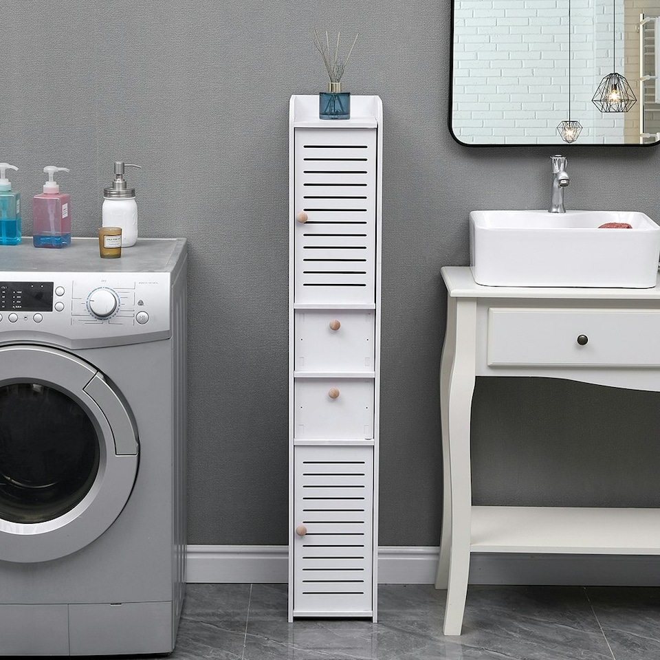 image 1 of Living and Home Wooden Tall Bathroom Storage Cabinet - 25x20x118cm