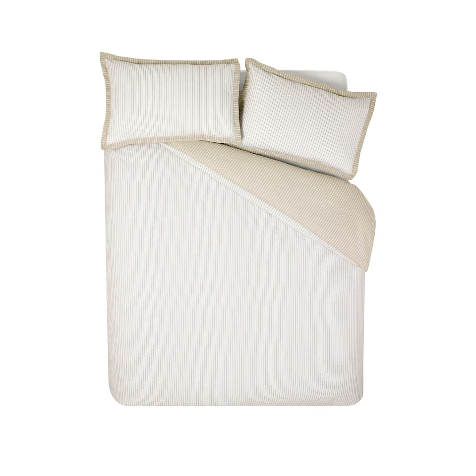 image 1 of Catherine Lansfield Oxford Pinstripe Reversible Duvet Cover Set Natural Cream | Natural | Double
