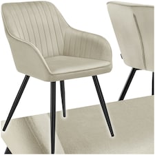 Chair Marilyn - velvet look, quilted, continuous backrest, slim steel legs - per piece Cream | Cream/Black