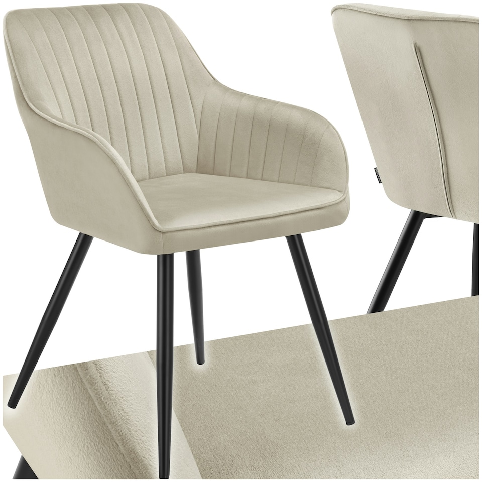 image 1 of Chair Marilyn - velvet look, quilted, continuous backrest, slim steel legs - per piece Cream | Cream/Black