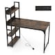 image 7 of COSTWAY Computer Desk Writing Desk with Power Strip Brown Brown