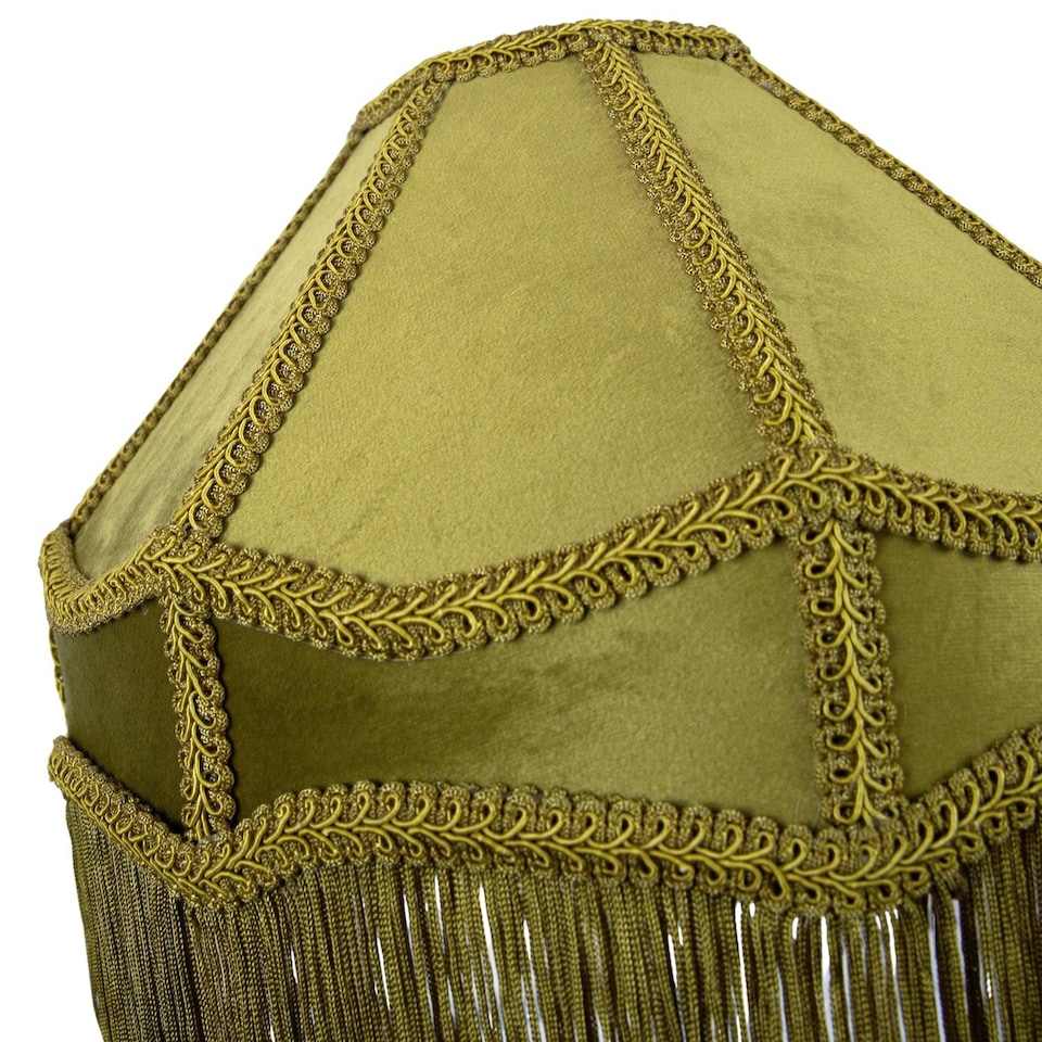 image 1 of Traditional Victorian Empire Lamp Shade in Olive Green Velvet with Long Tassels | Green | Olive Green | 1