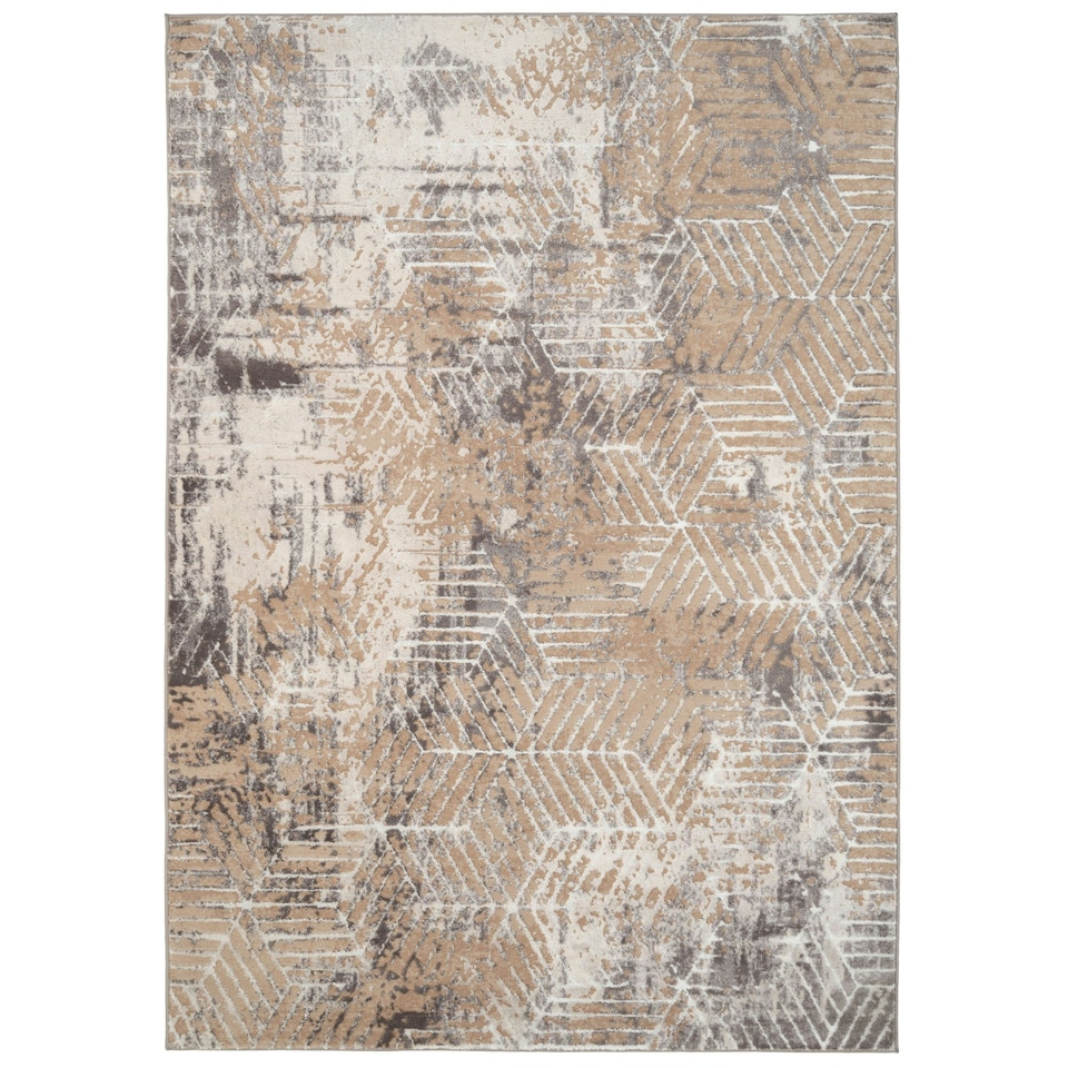 image 1 of KUKOON Greige Distressed Abstract Geometric Motif Area Rug 80cm x 150cm Cream
