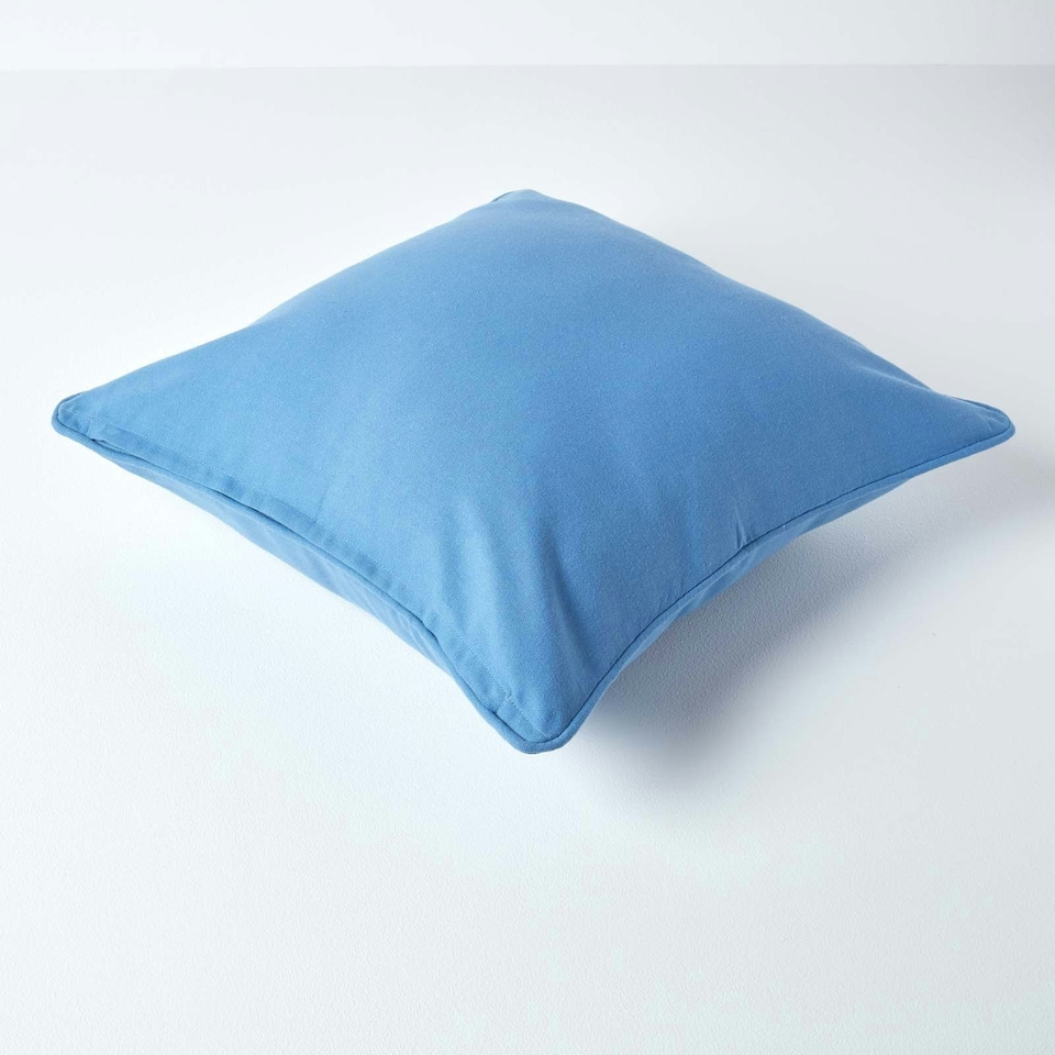 image 1 of Homescapes Cotton Plain Air Force Blue Cushion Cover - 30 x 30 cm Blue
