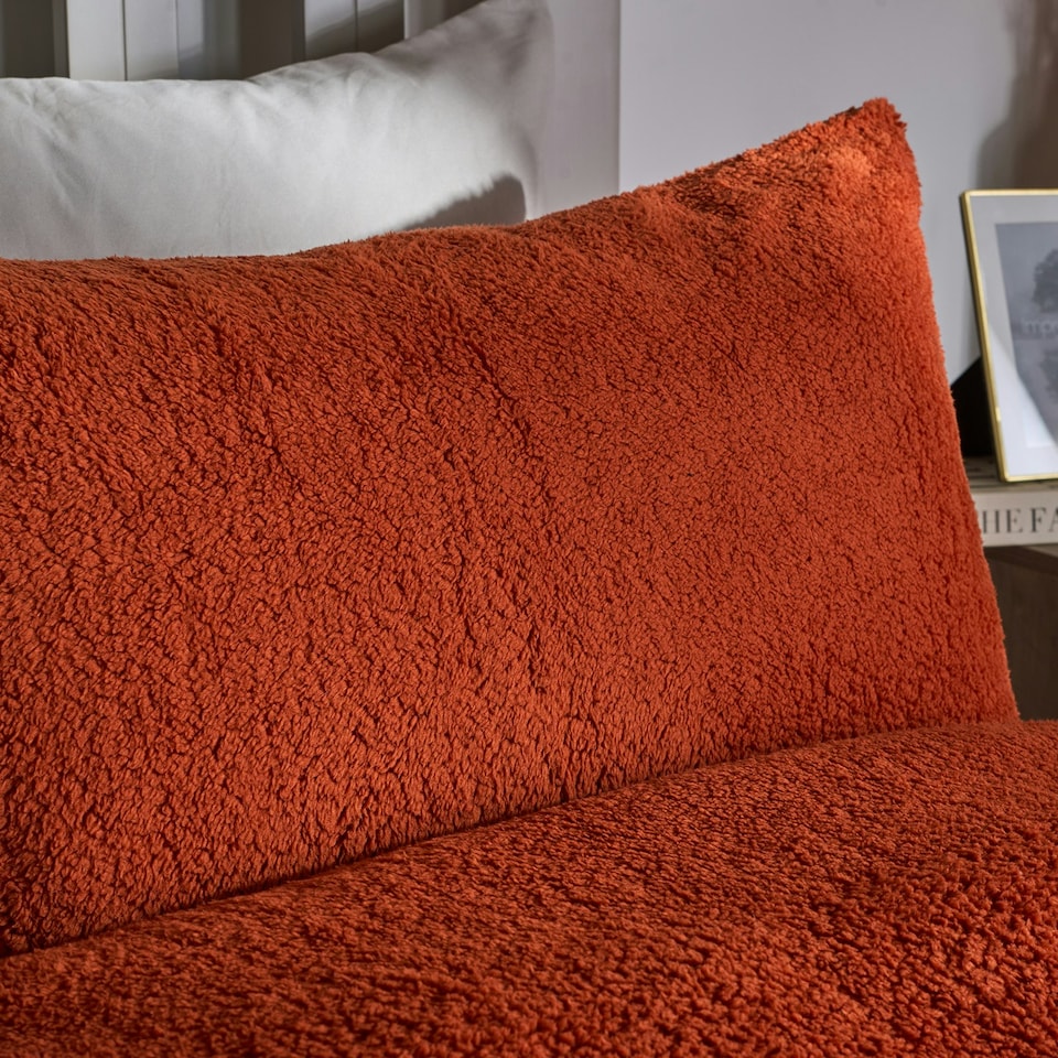 image 1 of OHS Teddy Fleece Soft Cosy Warm Thermal Plush Plump Duvet Cover and Pillowcase Bedding Set | Orange | Rust | Double