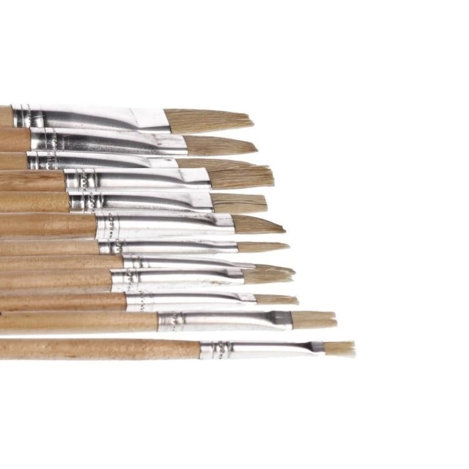 image 1 of 12pc Jumbo Flat Artist Brushes Wooden Handles Paint Brush Model Crafts
