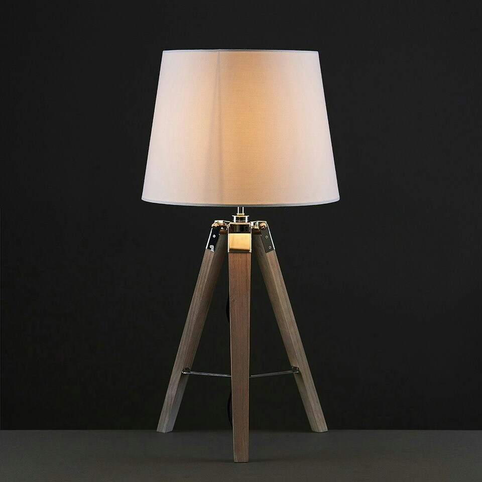 image 1 of ValueLights Clipper Tripod Painted Black Table Lamp with Medium White Tapered Shade and LED Bulb