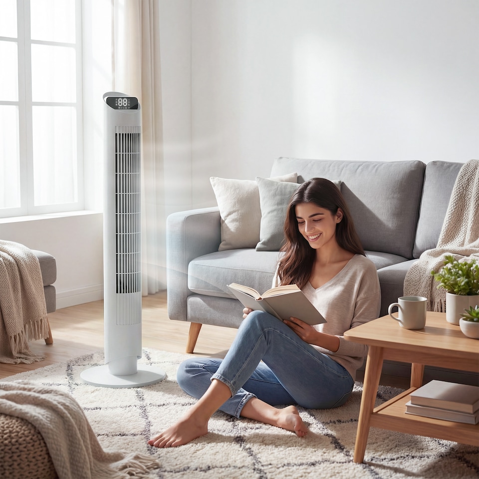 image 1 of HOMCOM Tower Fan WiFi App Control 101.8 cm | White | White | 31.5 x 31.5 x 101.8 cm