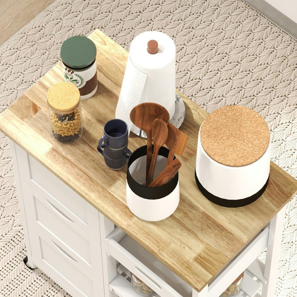 image 1 of HOMCOM Rolling Kitchen Island Cart, Bar Serving Cart, Compact Trolley White