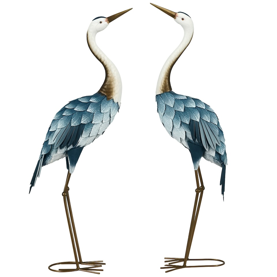 image 1 of Outsunny Crane Garden Ornaments, 2 PCS Steel Garden Statue Set Multi-Colour