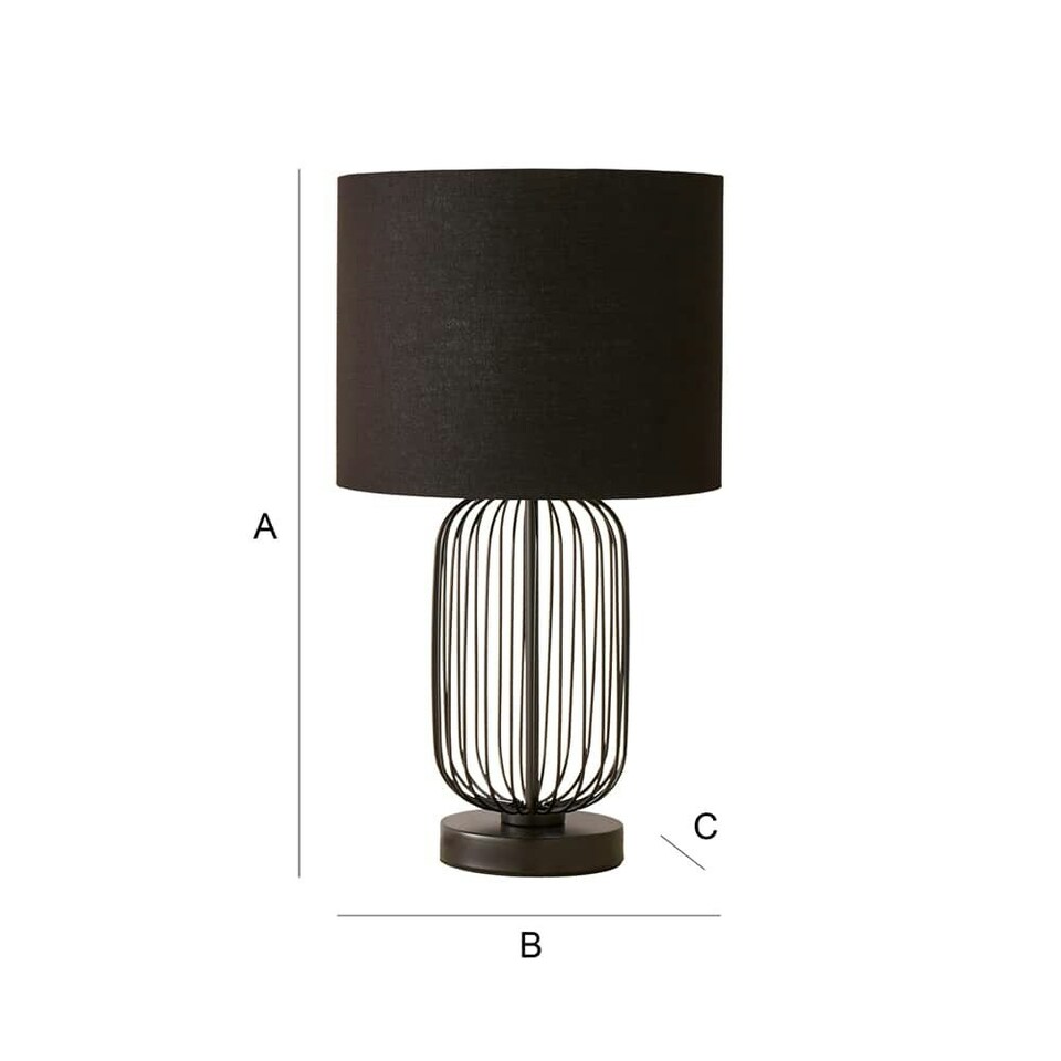 image 1 of ValueLights Gabbia Matte Black Metal Table Lamp with Small Black Drum Shade