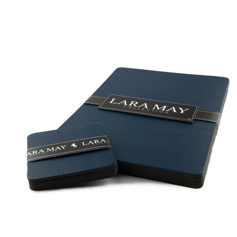 image 1 of Lara-May Set of 6 Royal Blue Recycled Leather Placemats & 6 Leather Coasters