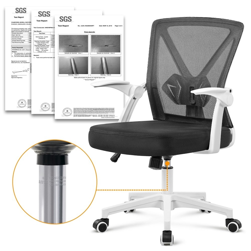 image 1 of Yaheetech Mesh Office Chair with 90° Flip-up Armrests | White