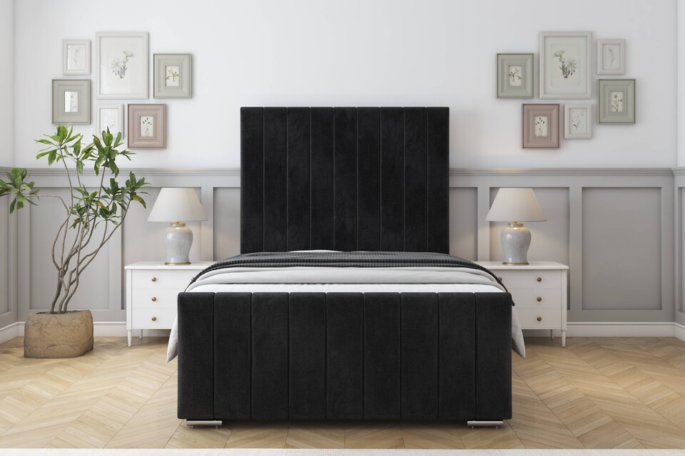 image 1 of Sloomy California Black Naples Bed Frame With 50" Upholstered Headboard 4'6 Double