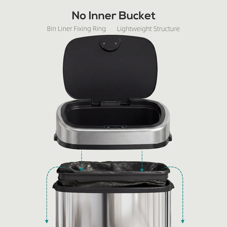 image 1 of HOMCOM Sensor Dustbin Touchless Trash Can Automatic Stainless Steel 58L