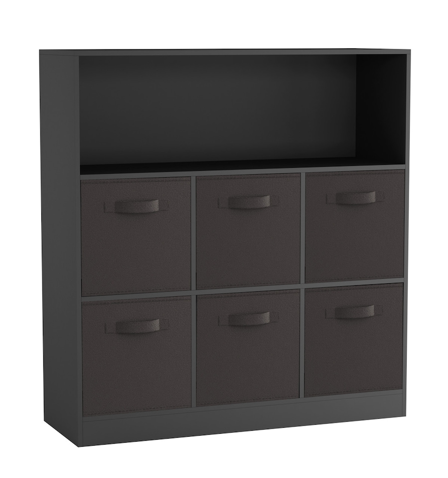 image 1 of Wide 7-Cube Bookcase With Drawers | Black | Black & Black | 1