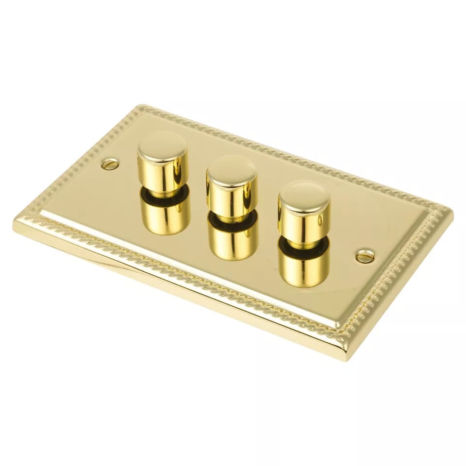 image 1 of Volex Crabtree Brass Gold 3-Gang Dimmer Light Switch