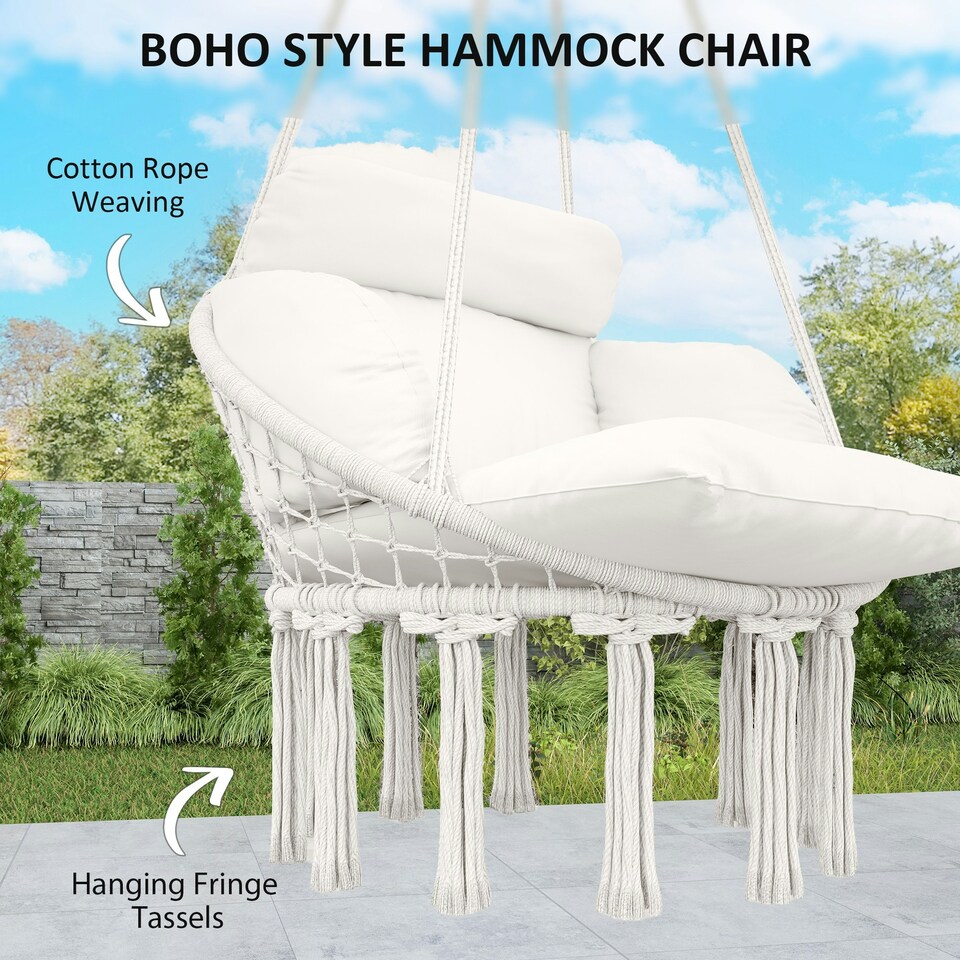 image 1 of Outsunny Hammock Chair, Boho Hanging Swing Chair with Cushion, Dark Grey