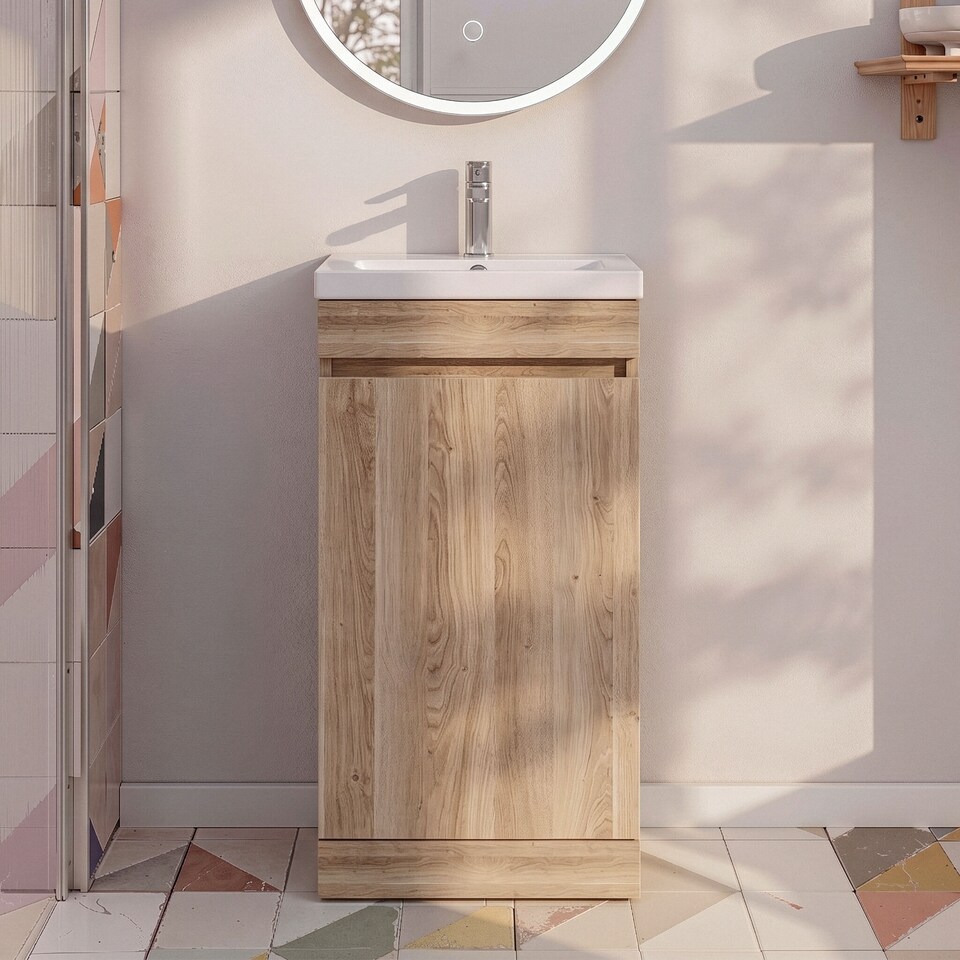 image 1 of Balterley Floor Standing 1 Door Compact Unit with Polymarble Basin | Brown | 800 x 400 x 353mm
