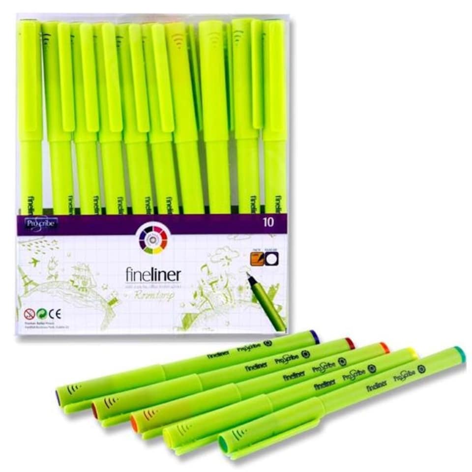image 1 of Pack of 10 Assorted Colour Roundgrip Fineliner Pens by Pro:Scribe
