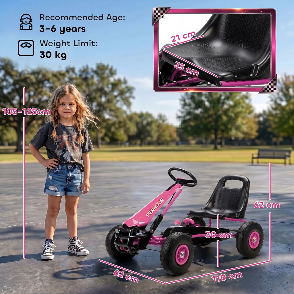 image 1 of AIYAPLAY Kids Pedal Go Kart with Adjustable Seat, EVA Tyres, Pink