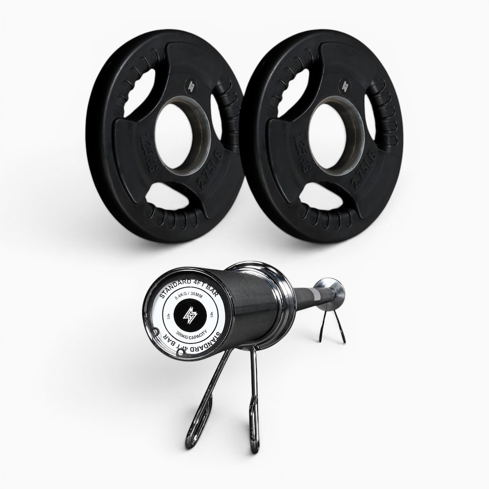 image 1 of GYM SETS Tri Grip Olympic Weight Plates | 2x 2.5kg (PAIR) / With 4ft Barbell