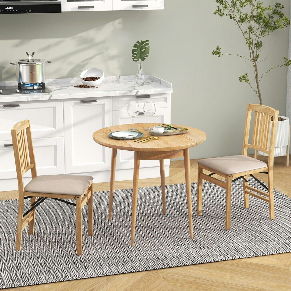 image 1 of COSTWAY Set of 2 Folding Dining Chairs Upholstered Beige White
