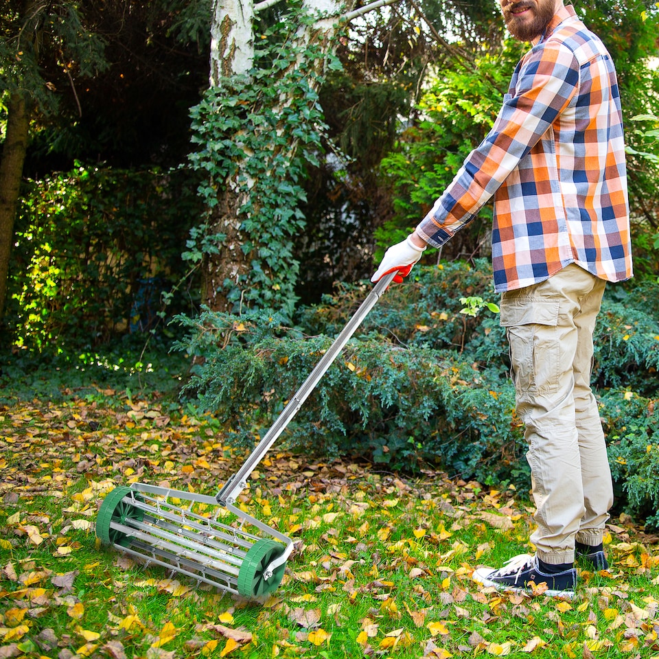 image 1 of Outsunny Lawn Aerator Outdoor Grass Care Garden Roller Manual Handle