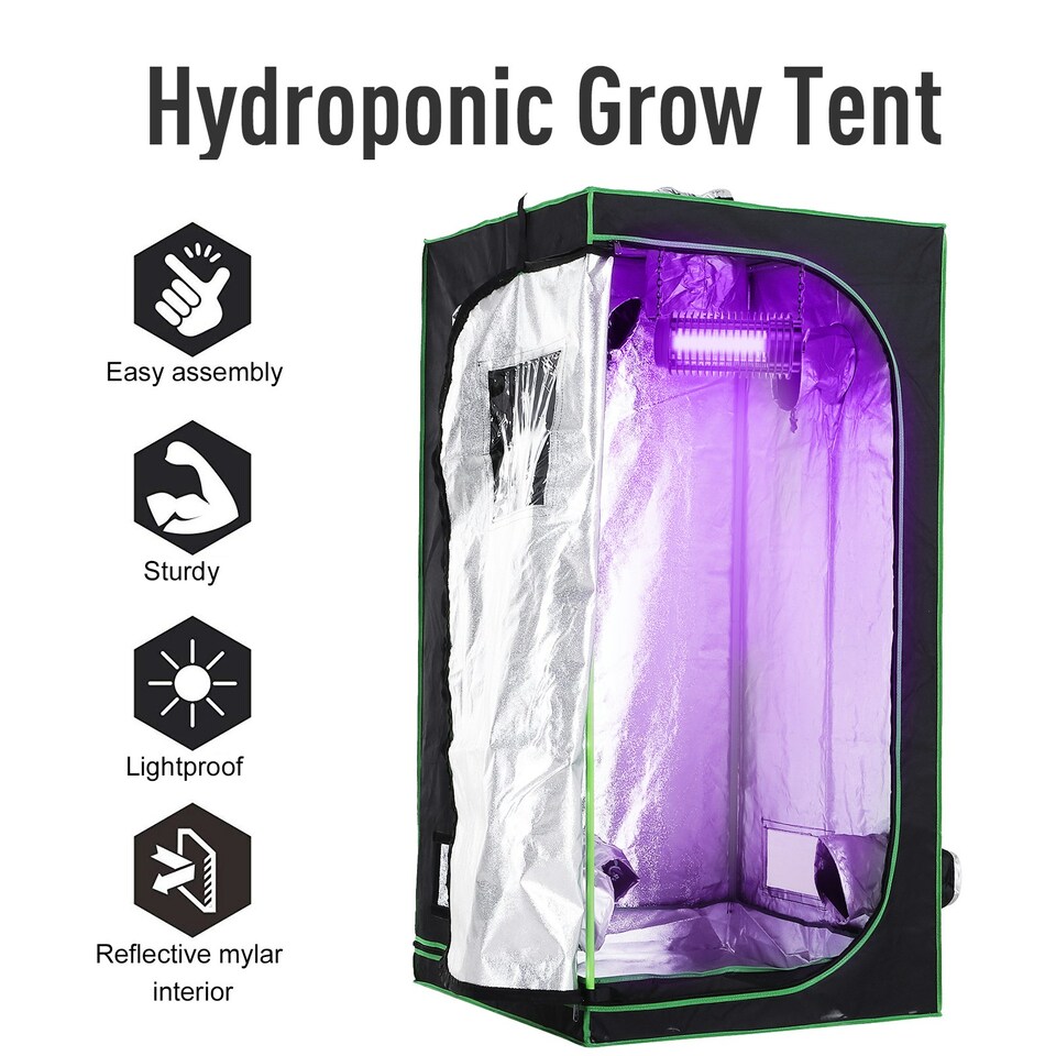image 1 of Outsunny Mylar Hydroponic Grow Tent w/ Floor Tray for Indoor Plant 80x80x160cm