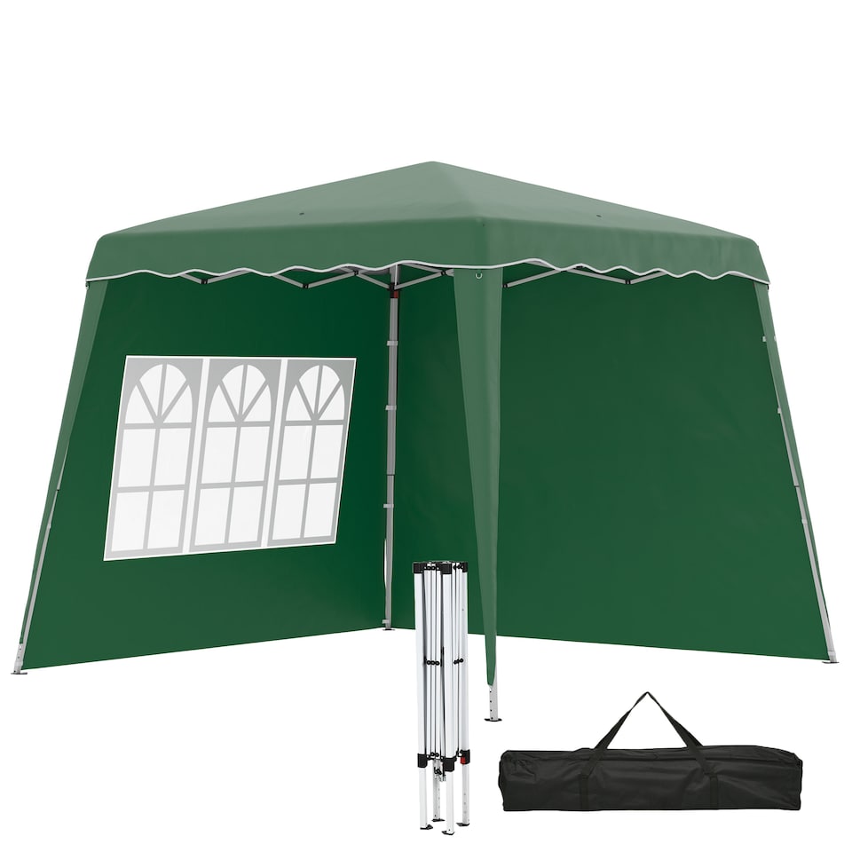 image 1 of Outsunny 2.4 x 2.4m Pop Up Gazebo Canopy Tent with 2 Sidewalls and Carry Bag, Height Adjustable, UV50 Party Tent Event Shelter for Garden, Patio, Green