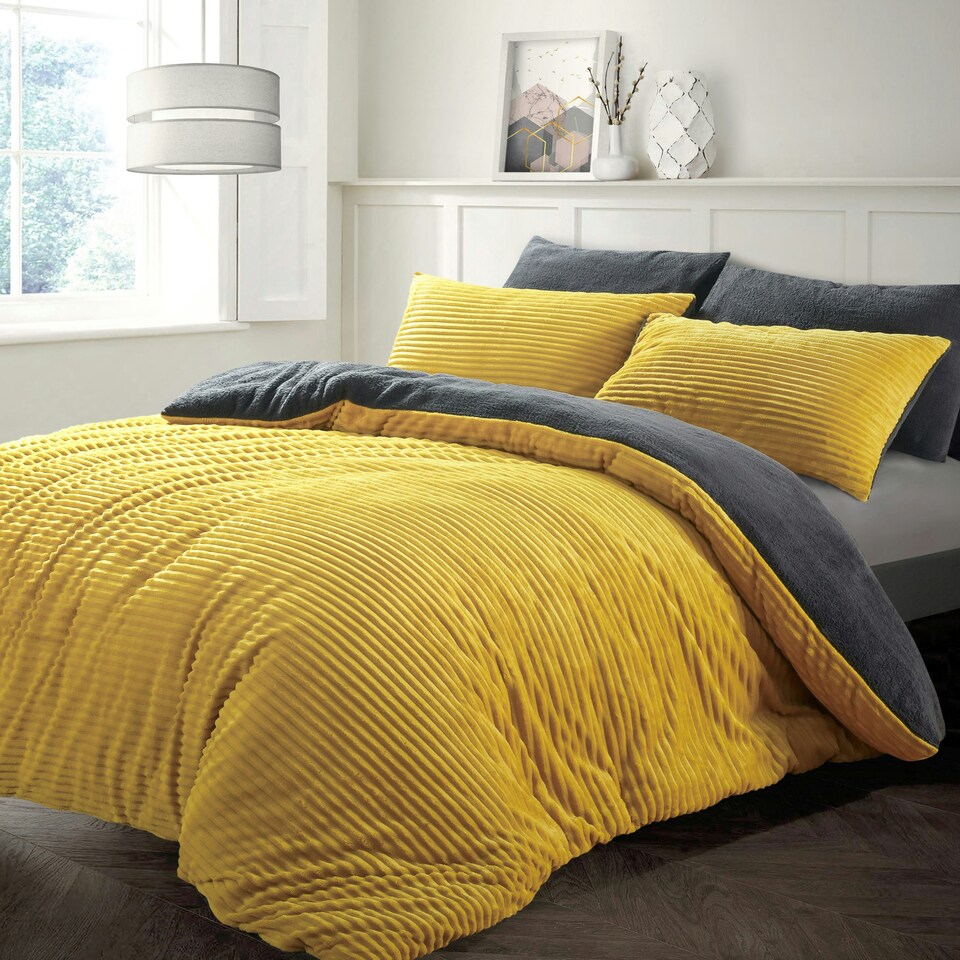 image 1 of Velosso Plush Corduroy Teddy Fluffy and Warm Fleece Duvet Cover Set Yellow | Ochre | Single