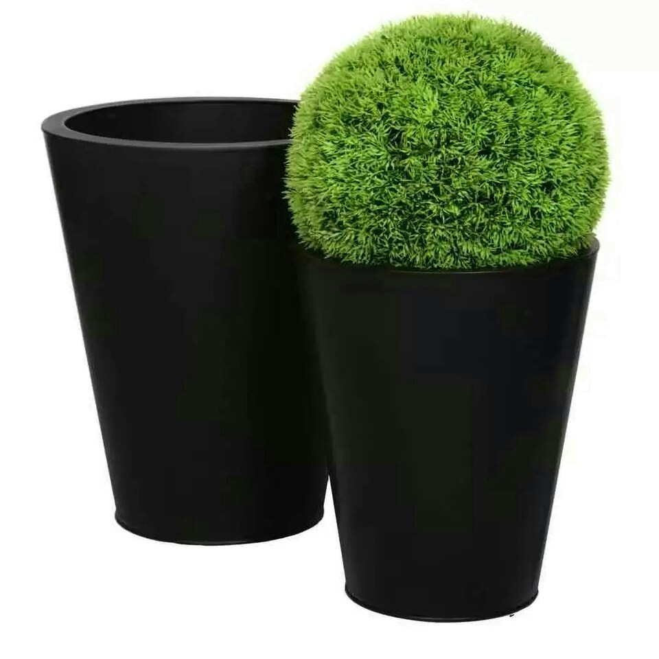 image 1 of Primrose Galvanised Zinc Black Cone Flared Garden Planter with Drainage 70cm
